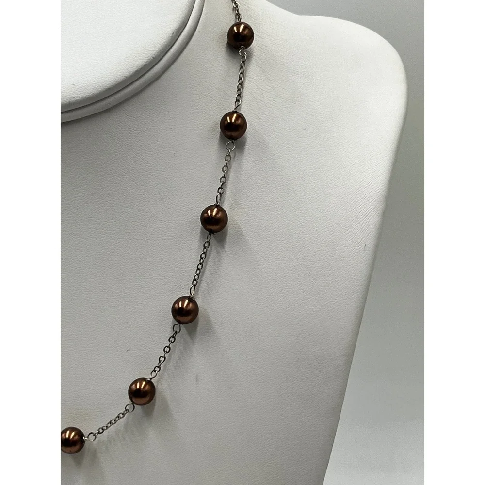 Round Chocolate Brown Freshwater Tin Cup Pearl Sterling Silver Link Necklace 16
